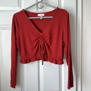 Ingrid & Isabel Isabel Maternity Ruched Crop Top Burgundy Large EUC